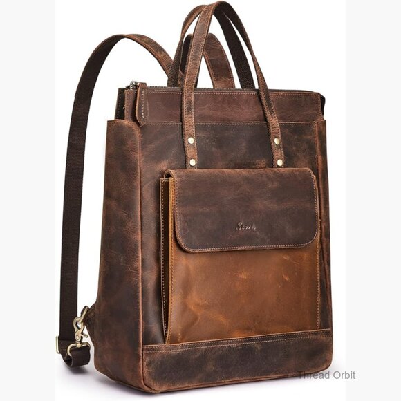 Genuine Leather Backpack Purse Daypack Laptop Compartment Travel Bag main image 5